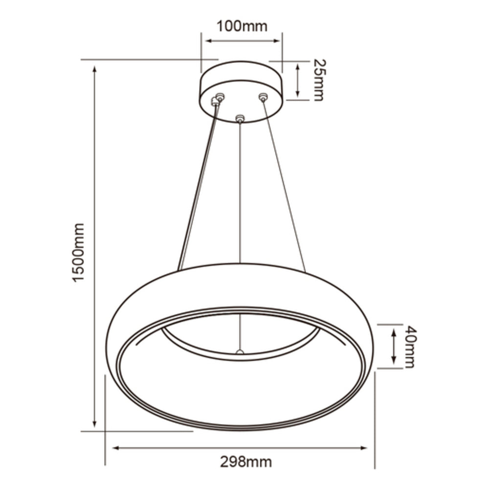 COLGANTE CIRCULAR DE ANILLO LED SATELITE TECNOLITE 2.98 METROS DE DIÁMETRO 1.50 METROS DE ALTURA 25W LUZ SUAVE CÁLIDA LED INTEGRADO