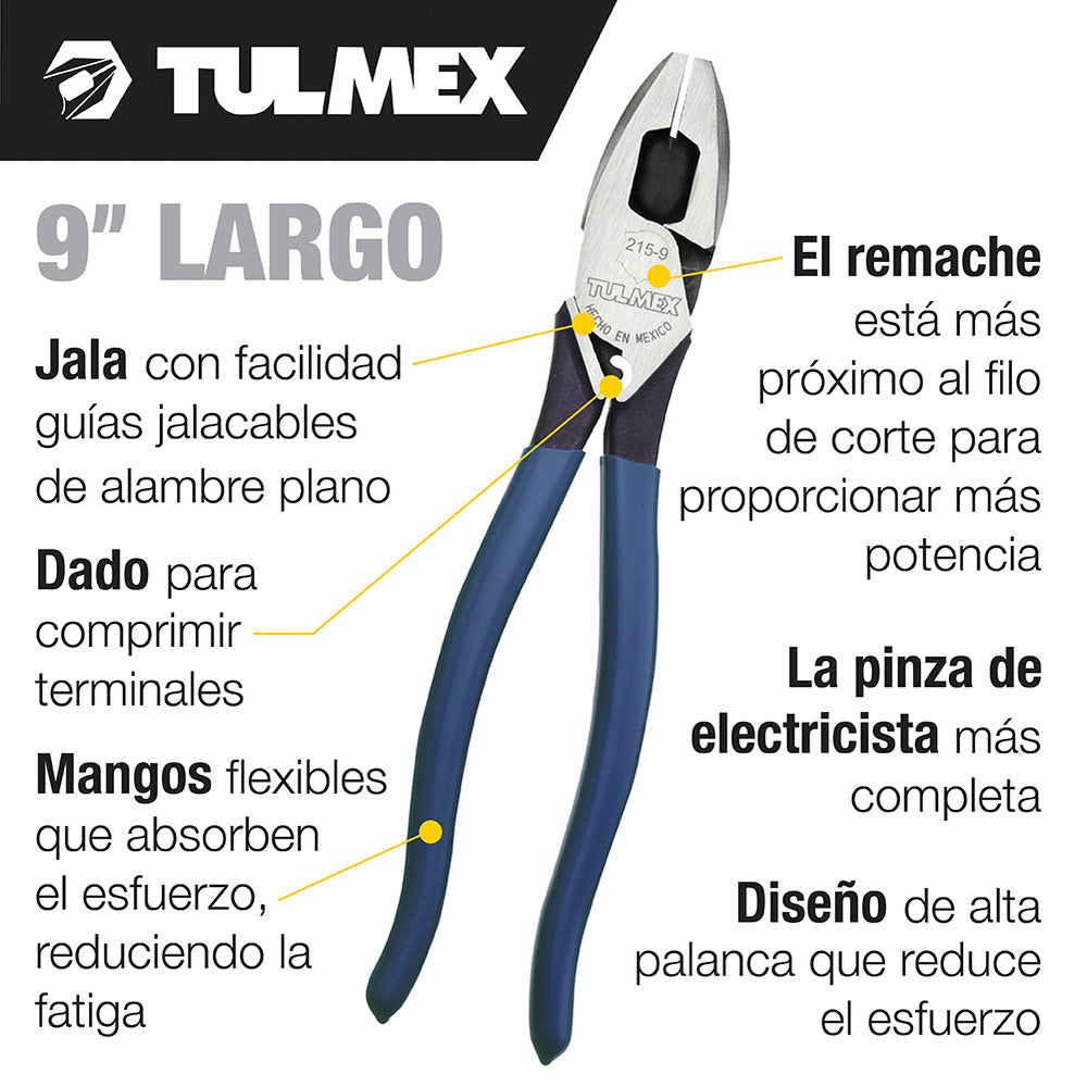 PINZA DE ELECTRICISTA ALTA PALANCA 9" CON JALAGUIA Y COMPRESOR DE TERMINALES KLEIN TOOLS