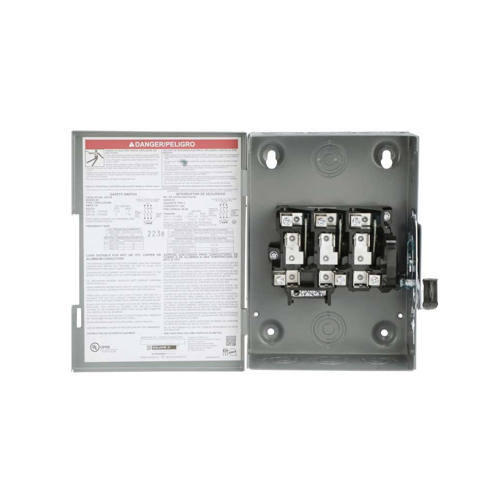 INTERRUPTOR DE SEGURIDAD 3X30A/240VCA D321N NEMA 1 SCHNEIDER ELECTRIC