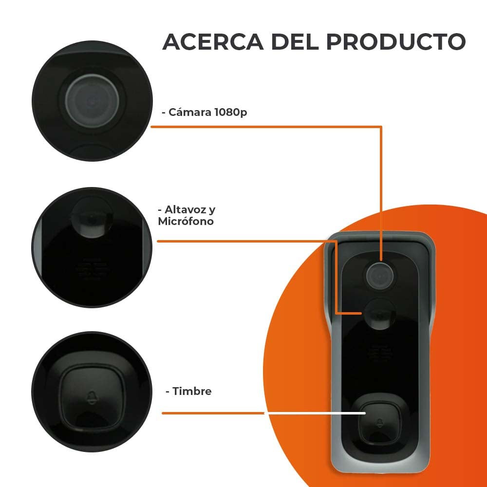 TIMBRE INTELIGENTE TECNOLITE RECEPTION CON VIDEO ALTAVOZ MICRÓFONO BATERÍAS RECARGABLES COMPATIBLE CON APP MÓVIL Y ASISTENTES DE VOZ