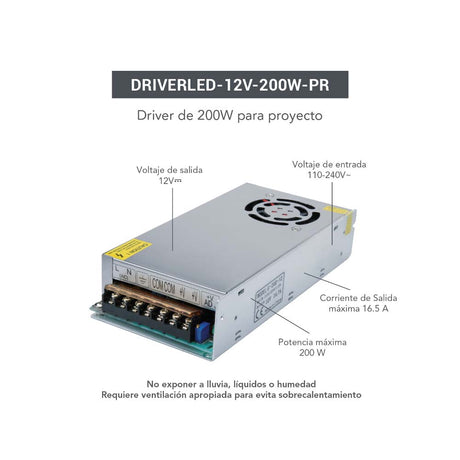 DRIVER LED 200W/12V. P/TIRA FLEXIBLE DRIVER-LED-12V-200W-PR
