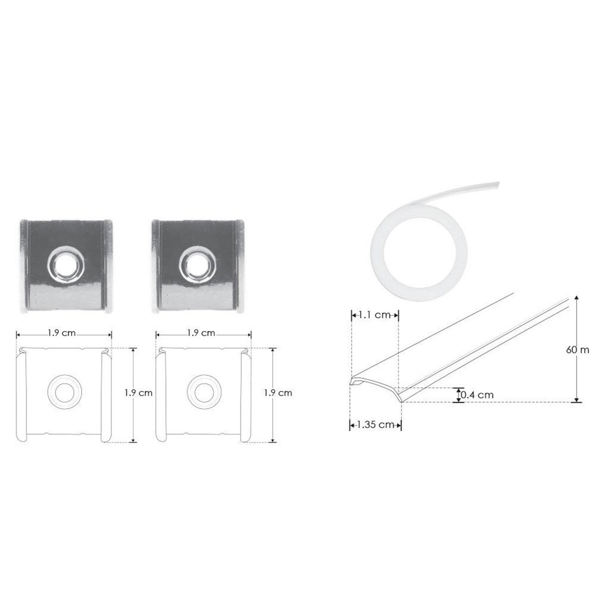 KIT PERFIL P/TIRA EXTRAPLANA LED S/CEJA (PERFIL RECT ALUM 2M + MICA DIFUSA 2M + 2 TAPAS LAT +  2 GRAPAS DE EMP/SOB IP20) ILUMILEDS
