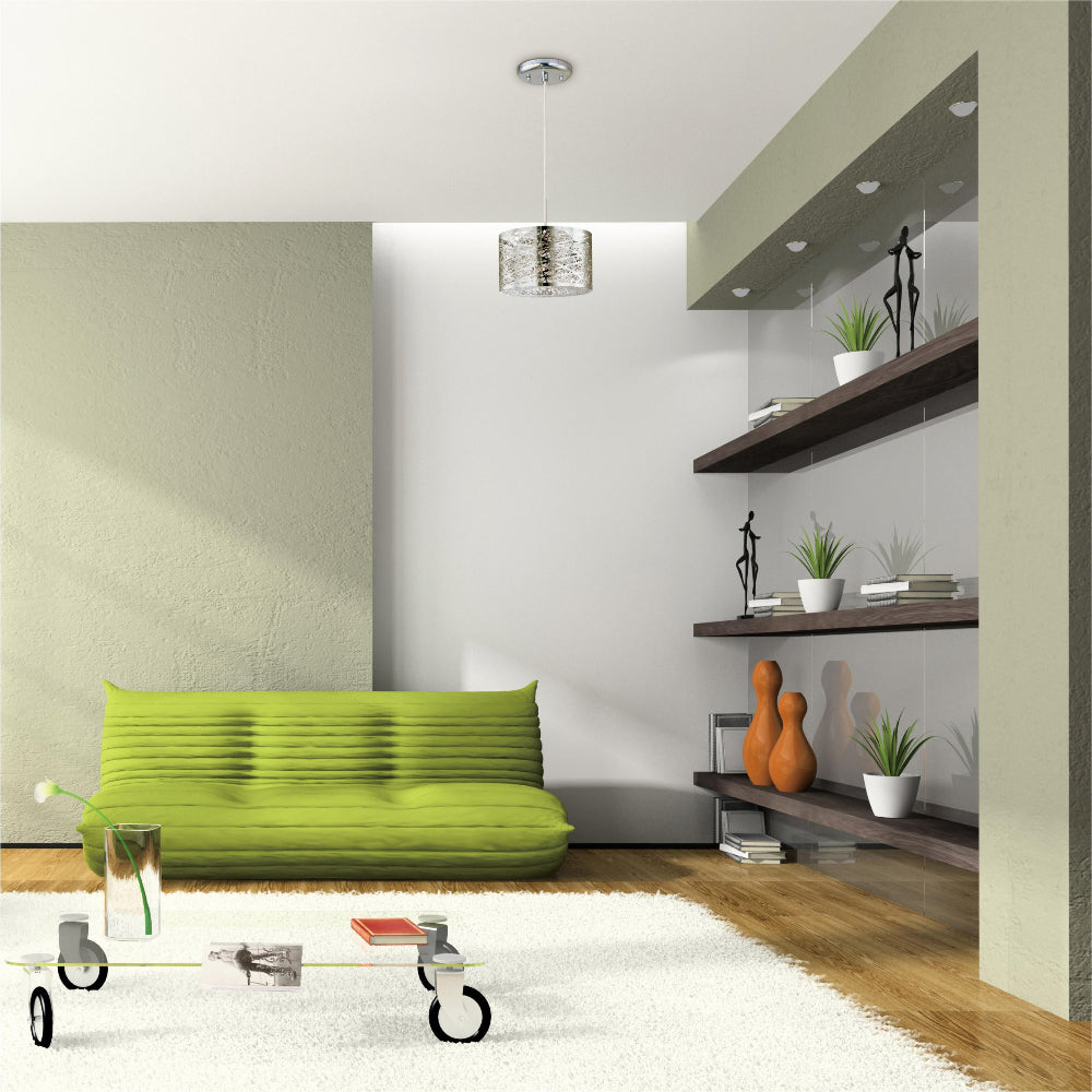 LUM. COLG. CRISTAL BICELADO 1X40W  XENON/G9 C/ PANTALLA DE METAL. *** EXHIBIDO ***