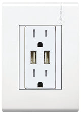 TOMACORRIENTE DUPLEX 2P+T + 2 USB 3.1A CON PROTECCIÓN INFANTIL 15A 127-250V PLACA BLANCA