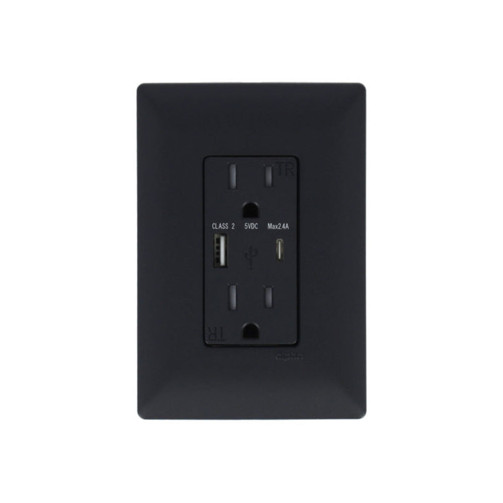 CONTACTO DUPLEX 2P+T 15A USBA 2.4A+USBC 3A PLACA BLACK ALPHA