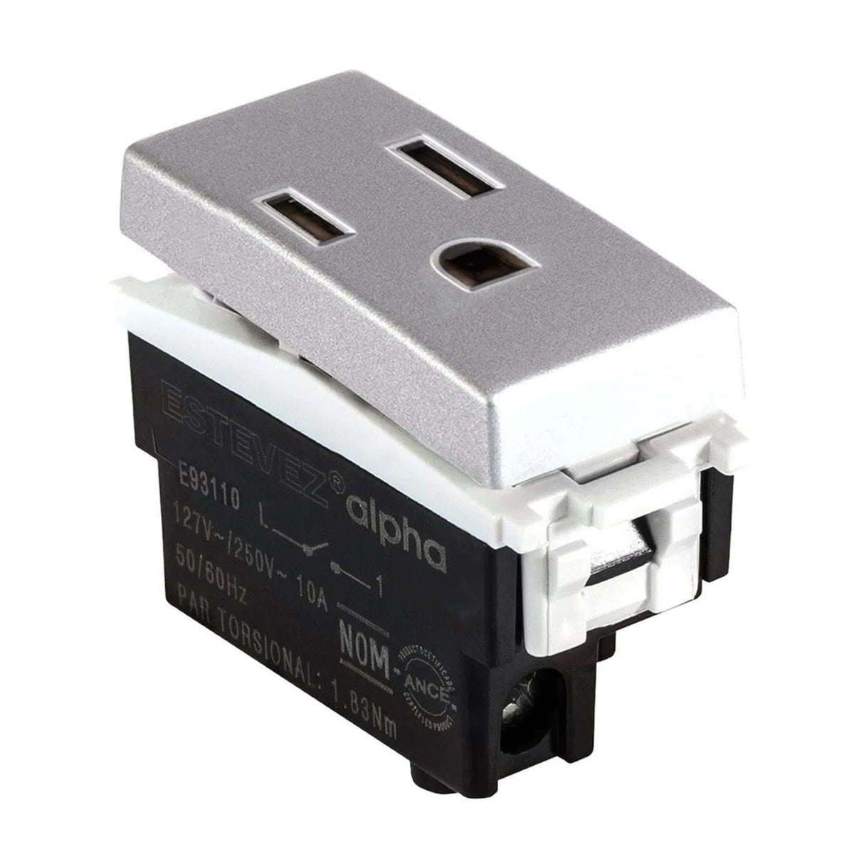 CONTACTO ESTEVEZ ALPHA 2 POLOS CON TIERRA 1 MÓDULO PLATA