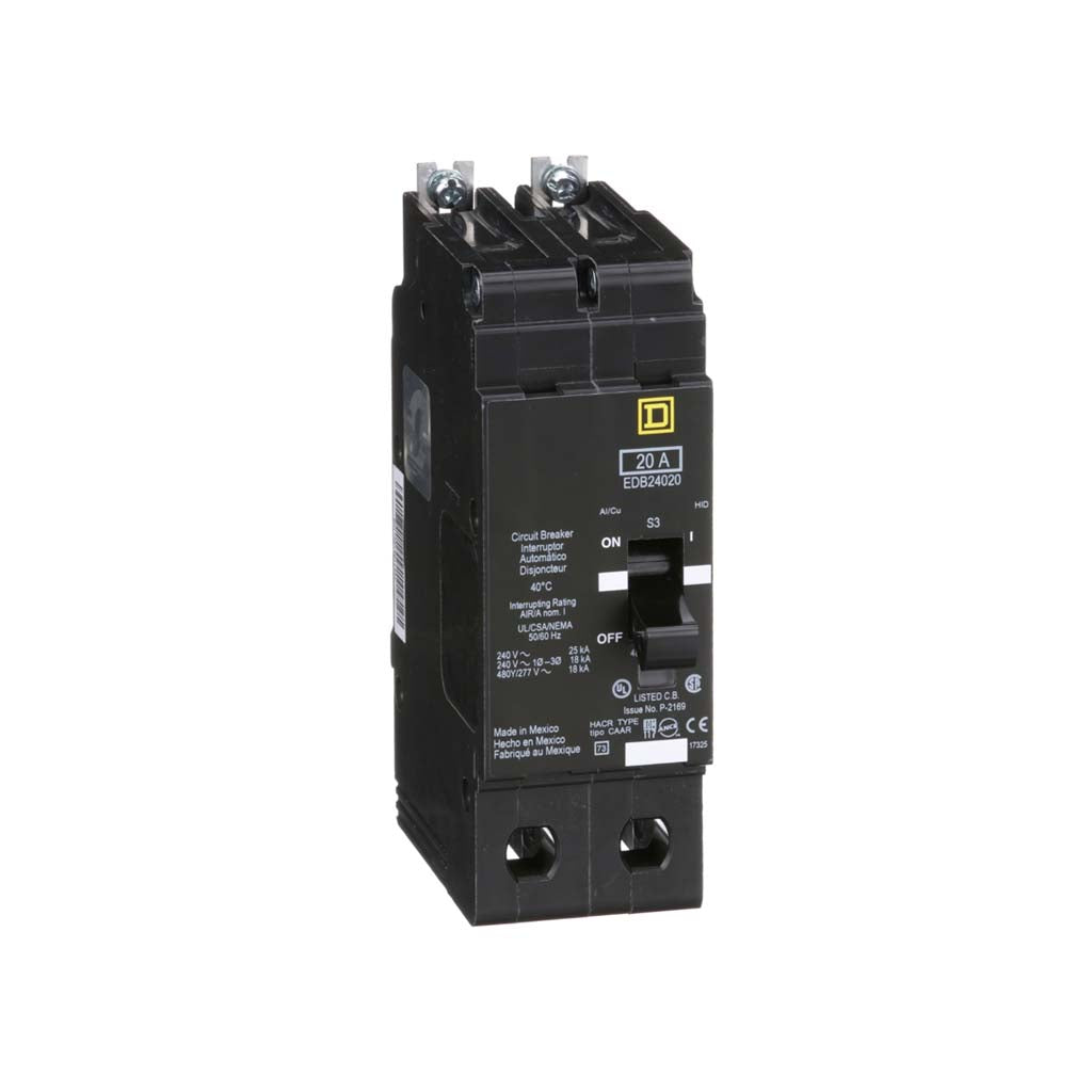 INTERRUPTOR ATORNILLABLE 2X20A 227VCA 18KA MARCO E EDB24020 SCHNEIDER ELECTRIC