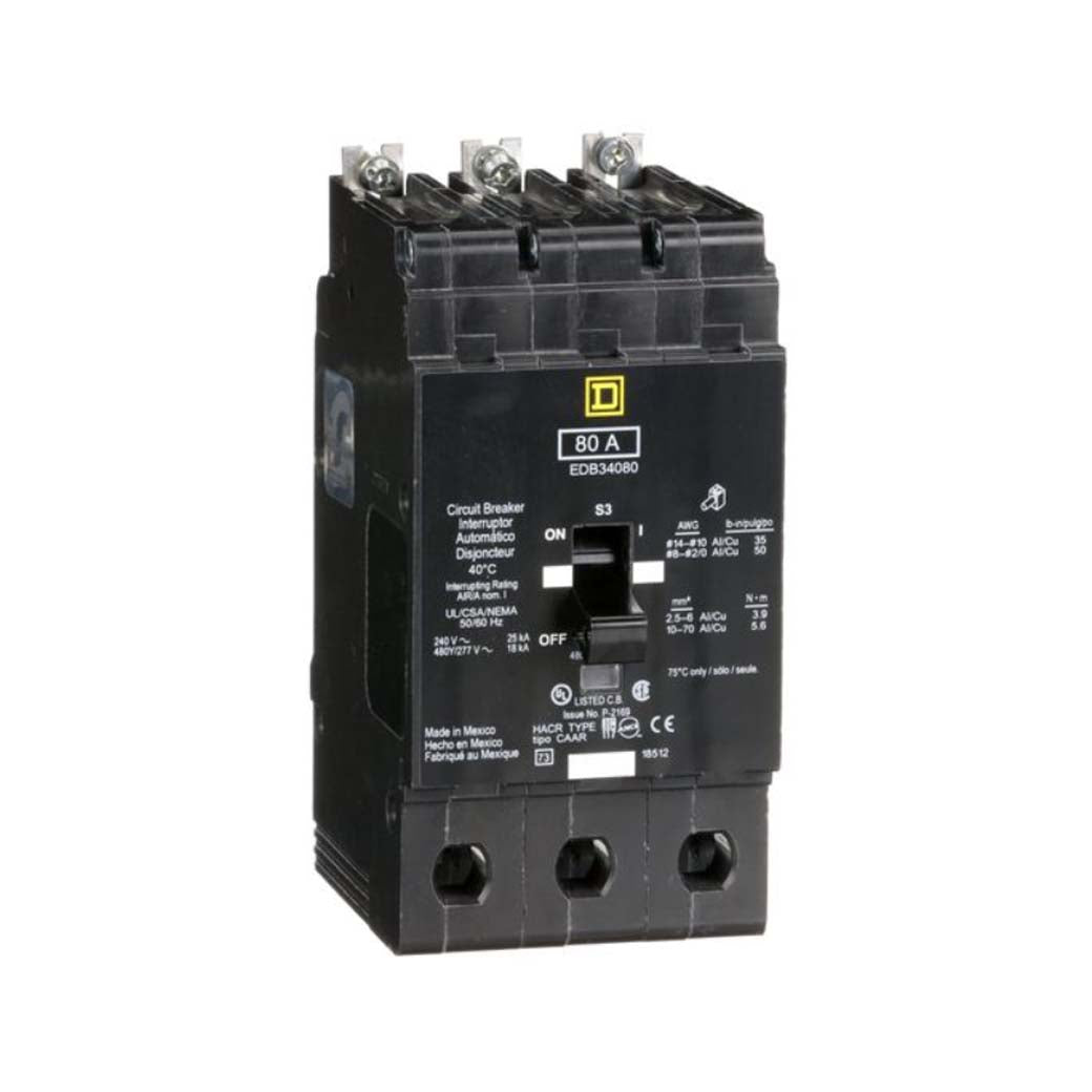 INTERRUPTOR ATORNILLABLE 3X80A 480/227VCA 18/25KA EDB34080 MARCO E SCHNEIDER ELECTRIC