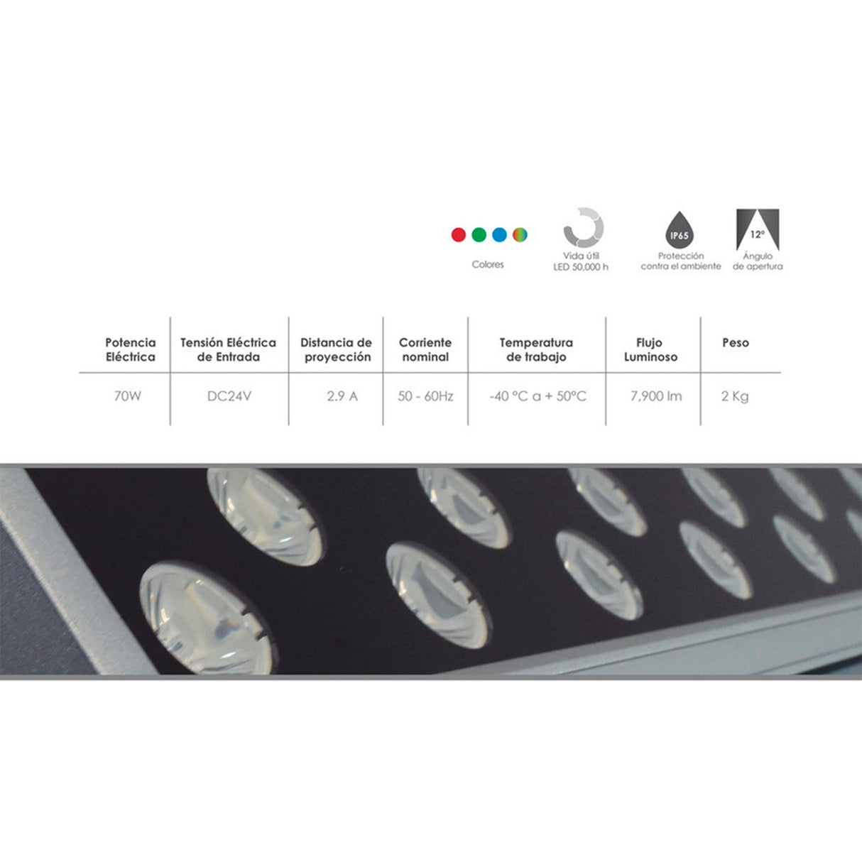 BANADOR DE PARED LINEAL 70W 24V RGB IP65 ENERGAIN
