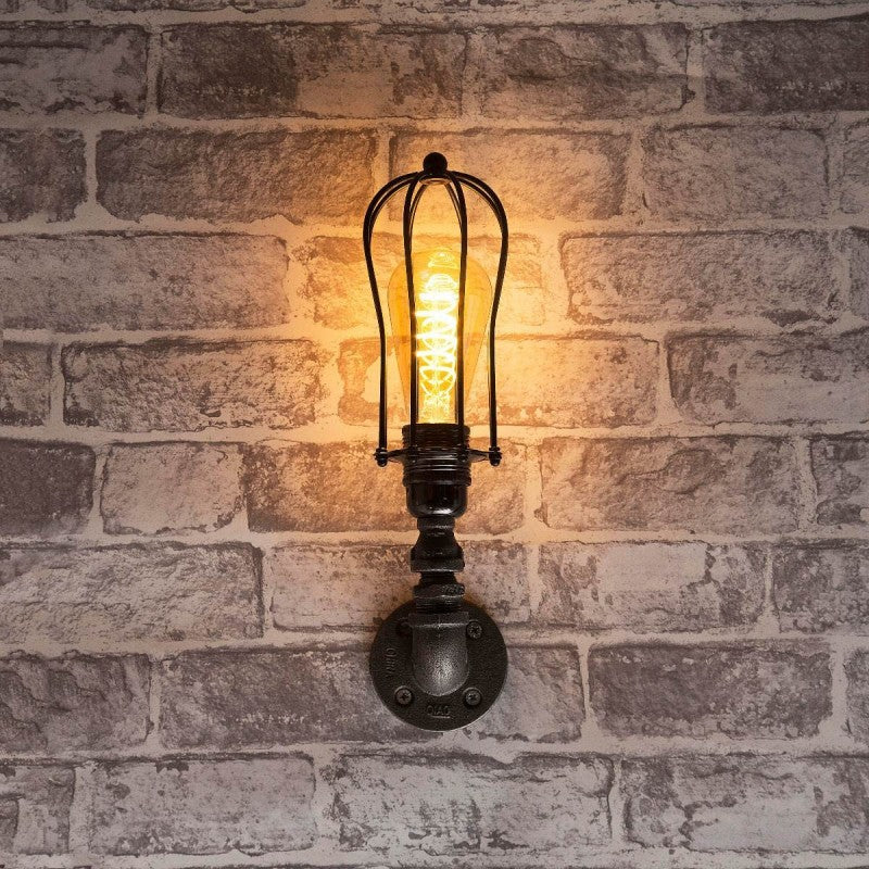 LAMPARA VINTAGE INDUSTRIAL PIPE SCONCE CAGE ROUND EDISON RETRO *** HAE *** *** INCLUYE FOCO ***