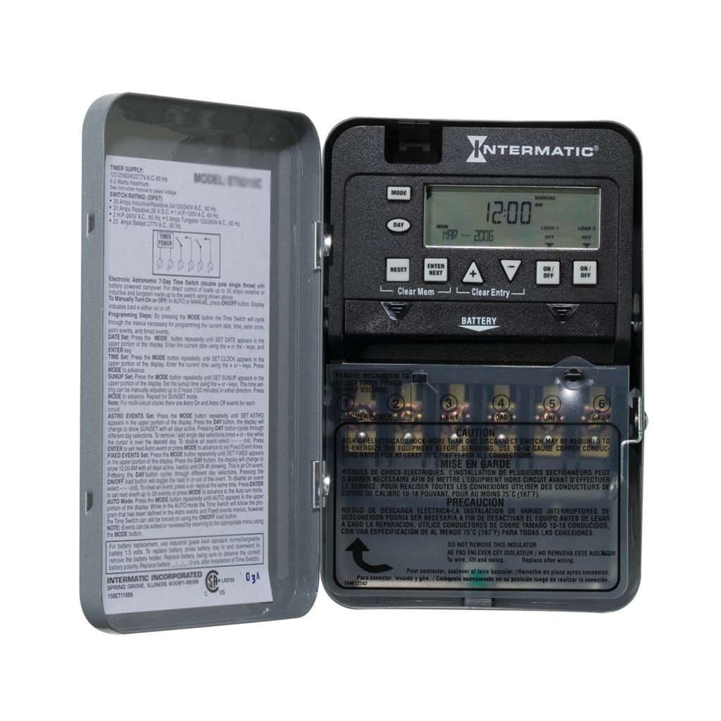 CONTROL ELECTRONICO 2 CIRCUITOS 7 DIAS 120-277VCA. 2-SPST EN CAJA DE METAL PARA INTERIOR INTERMATIC