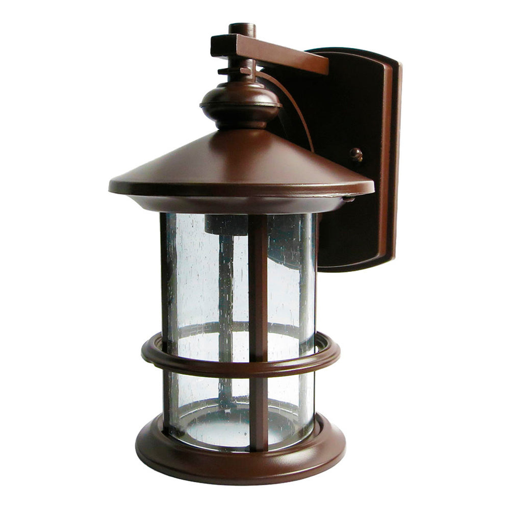 FAROL EXTERIOR CUERPO DE LAMINA DE METAL ACABADO CAOBA CON PANTALLA DE CRISTAL Y BASE DE FOCO E27 EXT-609-627 MIL LUCES