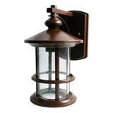 FAROL EXTERIOR CUERPO DE LAMINA DE METAL ACABADO CAOBA CON PANTALLA DE CRISTAL Y BASE DE FOCO E27 EXT-609-627 MIL LUCES