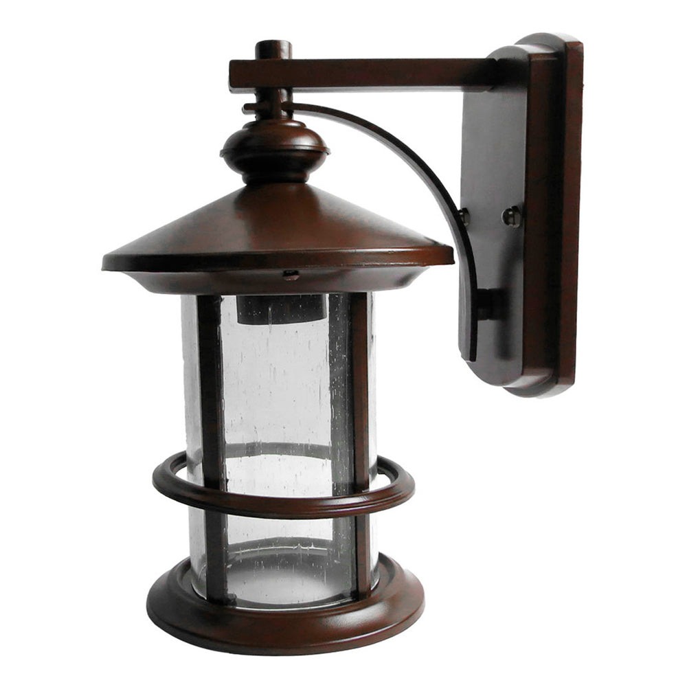 FAROL EXTERIOR CUERPO DE LAMINA DE METAL ACABADO CAOBA CON PANTALLA DE CRISTAL Y BASE DE FOCO E27 EXT-609-627 MIL LUCES
