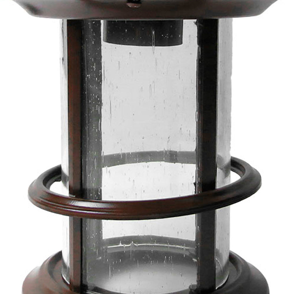 FAROL EXTERIOR CUERPO DE LAMINA DE METAL ACABADO CAOBA CON PANTALLA DE CRISTAL Y BASE DE FOCO E27 EXT-609-627 MIL LUCES