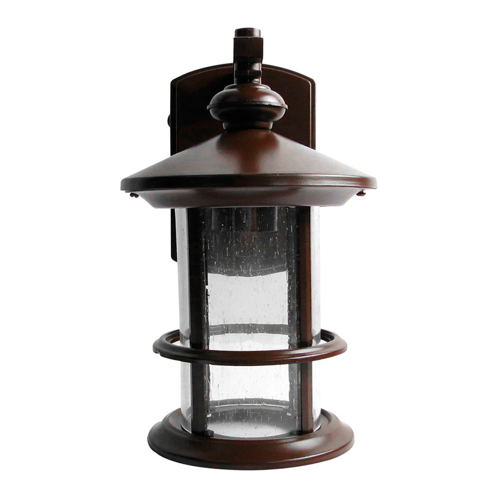 FAROL EXTERIOR CUERPO DE LAMINA DE METAL ACABADO CAOBA CON PANTALLA DE CRISTAL Y BASE DE FOCO E27 EXT-609-627 MIL LUCES