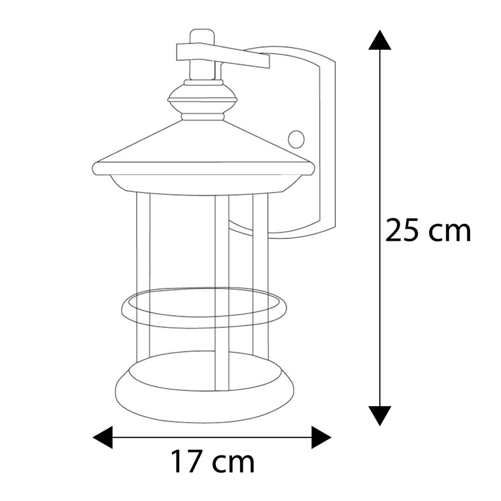 FAROL EXTERIOR CUERPO DE LAMINA DE METAL ACABADO CAOBA CON PANTALLA DE CRISTAL Y BASE DE FOCO E27 EXT-609-627 MIL LUCES