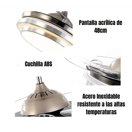 LAMPARA VENTILADOR TECHO 3 PASOS PLATA F500VL01A