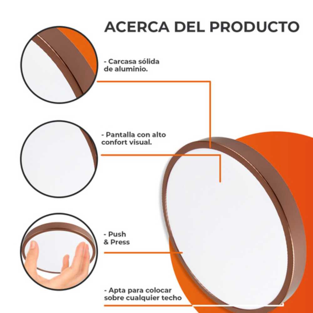LAMPARA DE INTERIOR LED PARA SOBREPONER 16 W LUZ CALIDA BRILLANTE FC-LEDRL/004/30/R