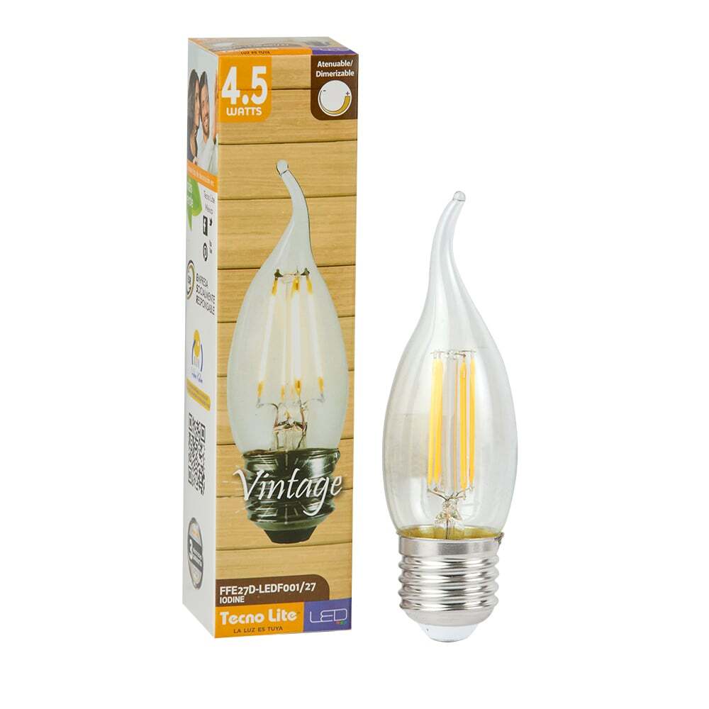 FOCO LED TECNOLITE TIPO VELA ATENUABLE 4.5W LUZ SUAVE CÁLIDA BASE E27