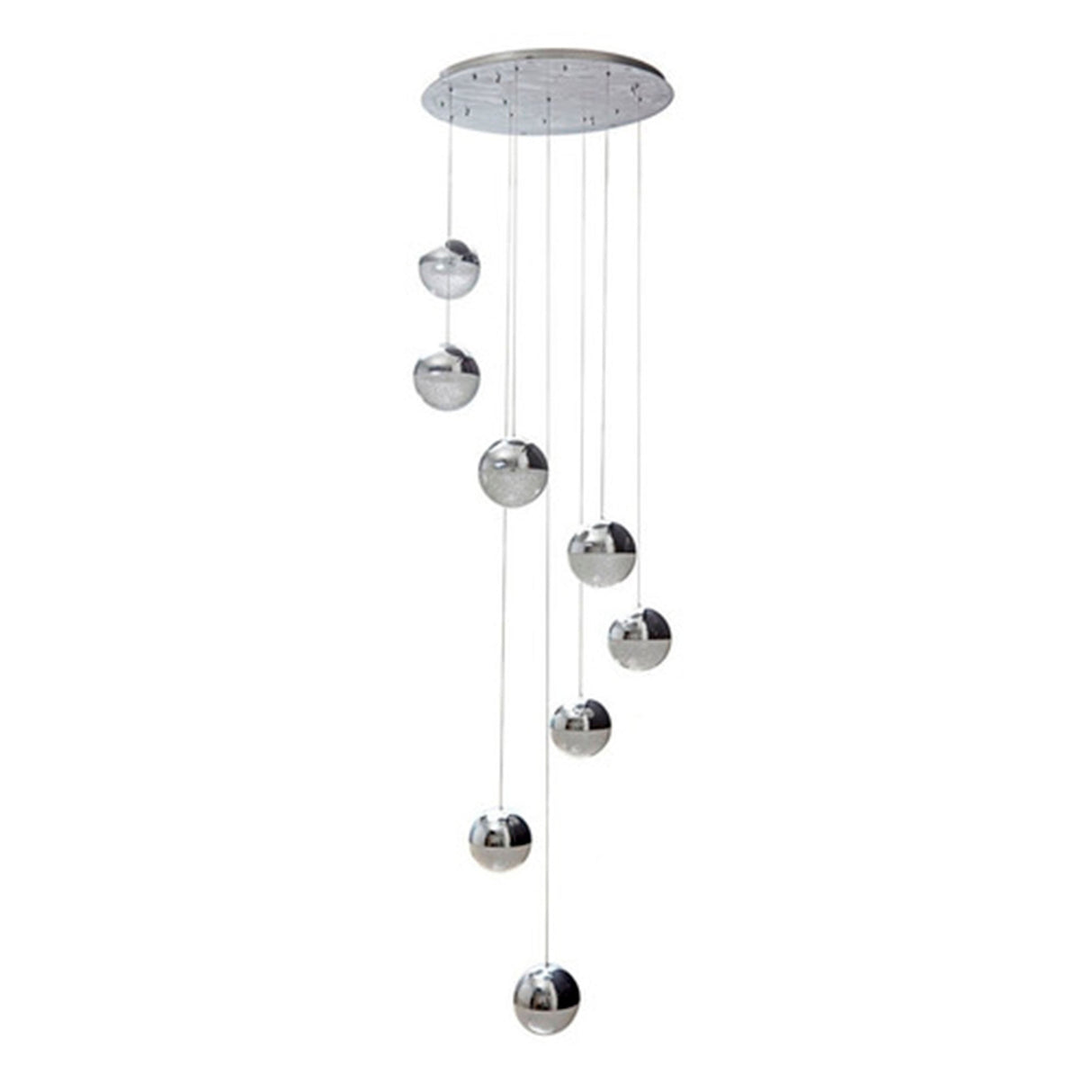 COLGANTE LED ESFERAS CROMO 8 LUCES 80W BC GAMALUX ***EXHIBIDO***