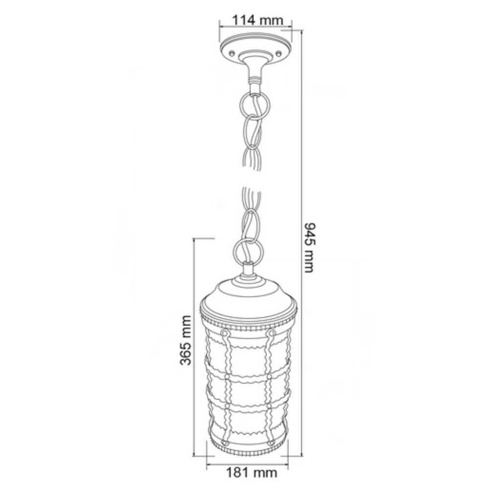 LAMPARA COLGANTE TIPO FAROL EXTERIOR 94 CM DE ALTURA POTENCIA MAX. 60 W BASE E27 IP44 NO INCLUYE FOCO