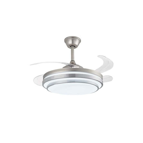 LAMP. VENTILADOR RETRACTIL LED GENOVA 75W A CONTROL REMOTO Y SMART APP CON 3 CAMBIOS DE LUZ 6 VELOCIDADES AIRE DIRECTO E INDIRECTO Y TEMPORIZADOR CROMO
