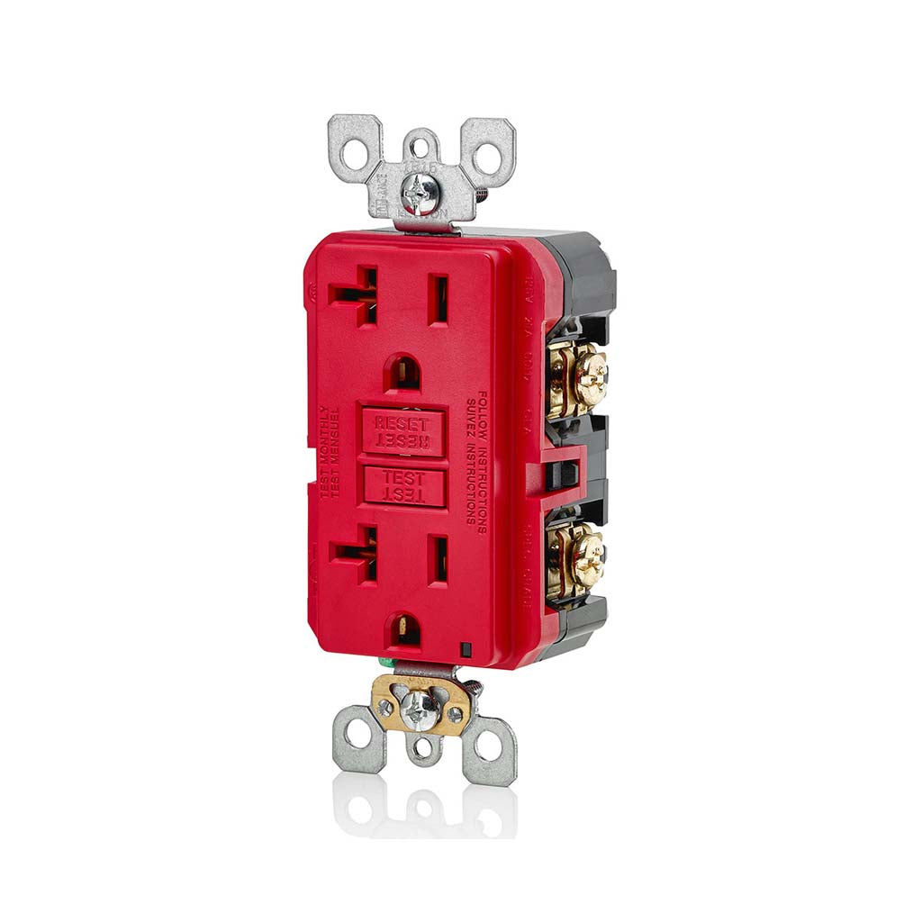 RECEPTACULO DUPLE FALLA A TIERRA GFCI 20A 127V ROJO C/PLACA
