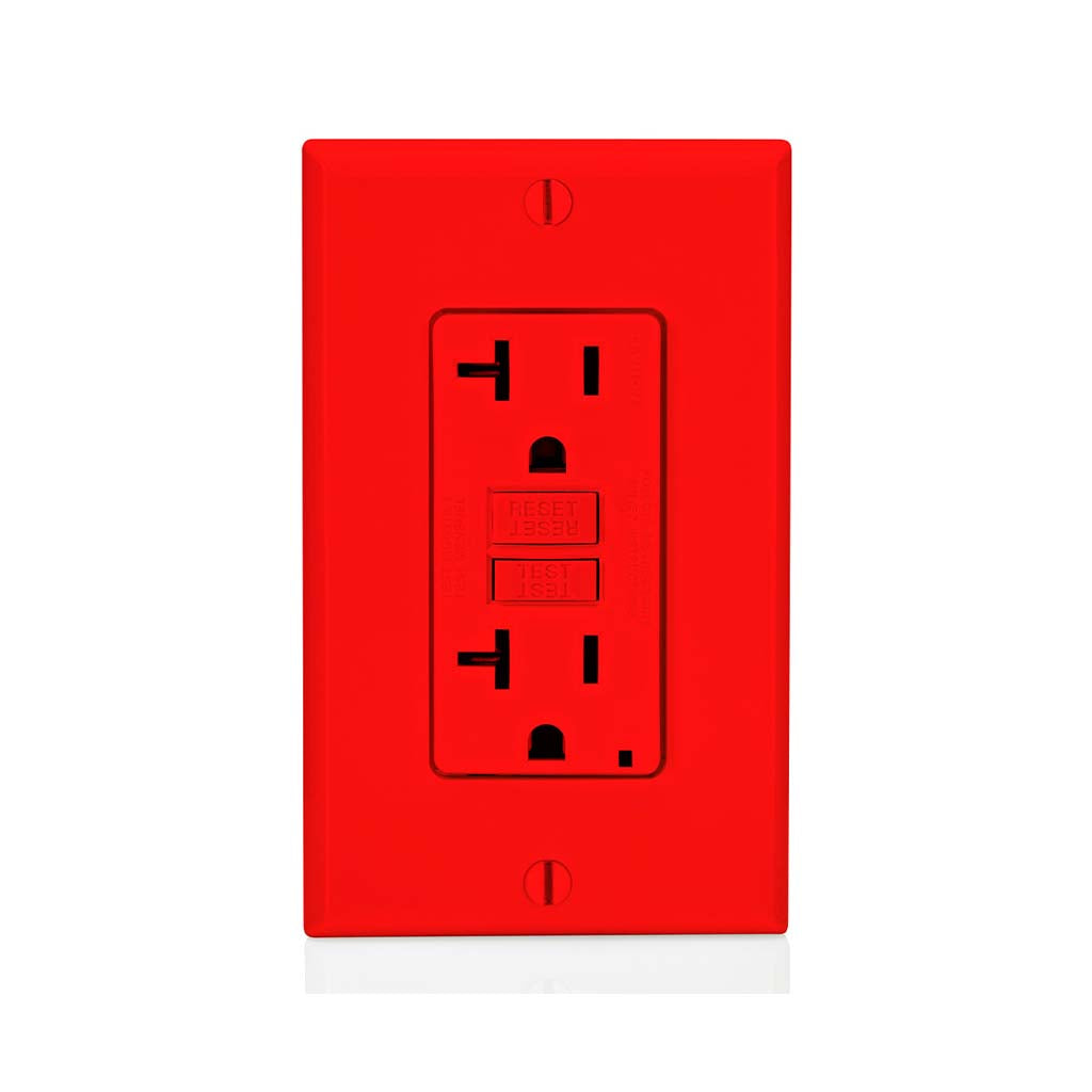 RECEPTACULO DUPLE FALLA A TIERRA GFCI 20A 127V ROJO C/PLACA