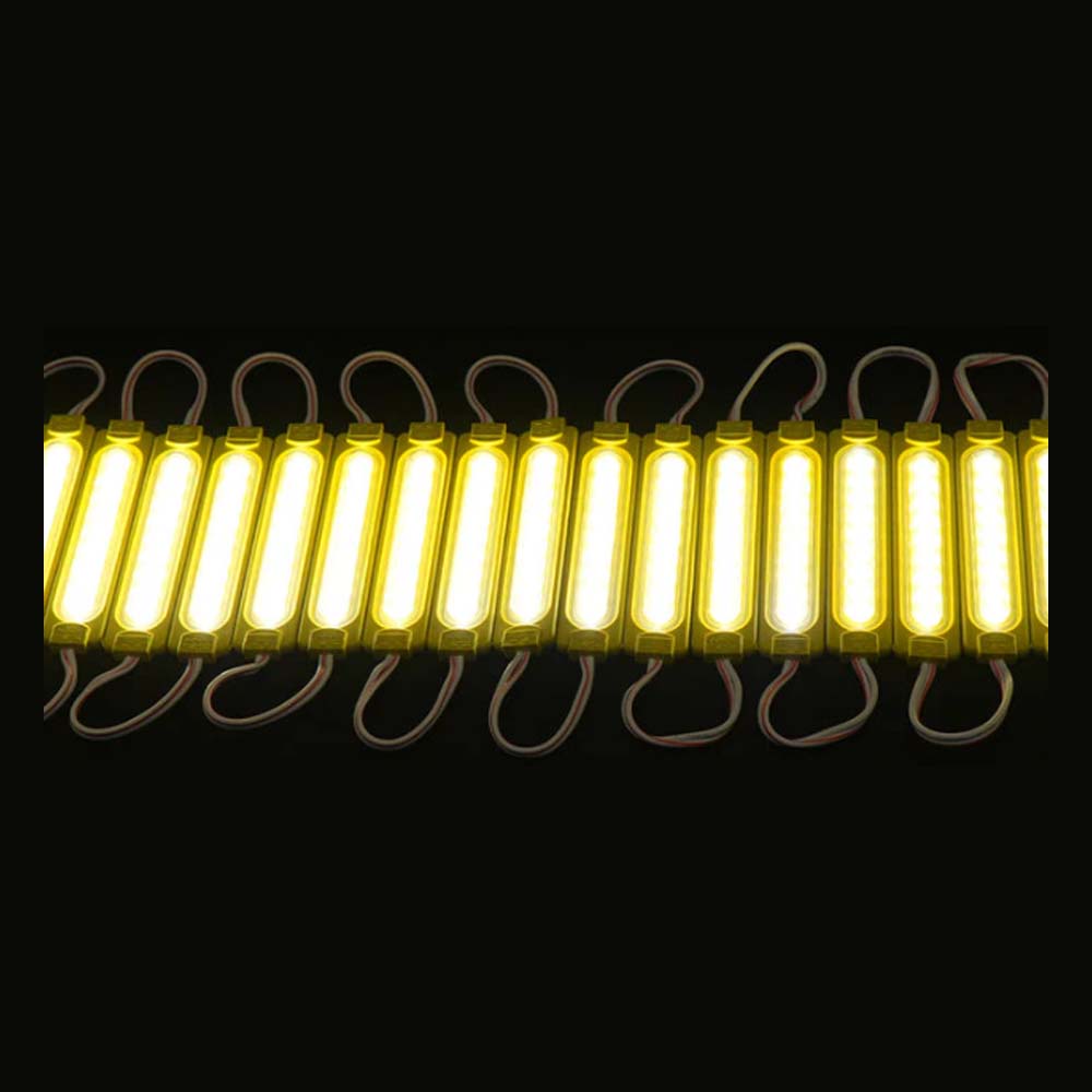 MODULO DE LED 12V AMARILLO CON 6 LEDS Y RECUBRIMIENTO TRANSPARENTE AMARILLA