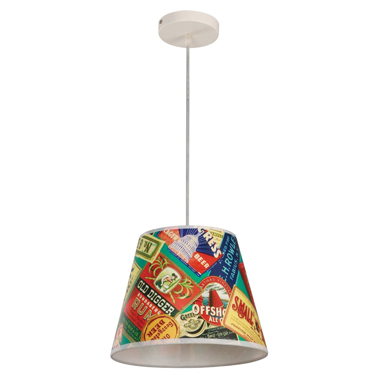 LAMPARA COLGANTE INLITE BLANCO CON ESTAMPADO 1 LUZ E27 LUMIMEXICO  *** HAE ***