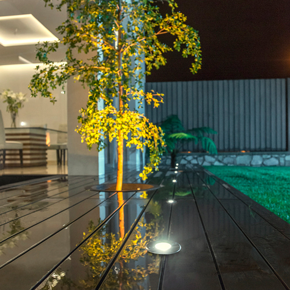 LÁMPARA DE EXTERIOR LED AUCKLAND TECNOLITE DE PISO EMPOTRABLE 3W LUZ SUAVE CÁLIDA IP65 LED INTEGRADO