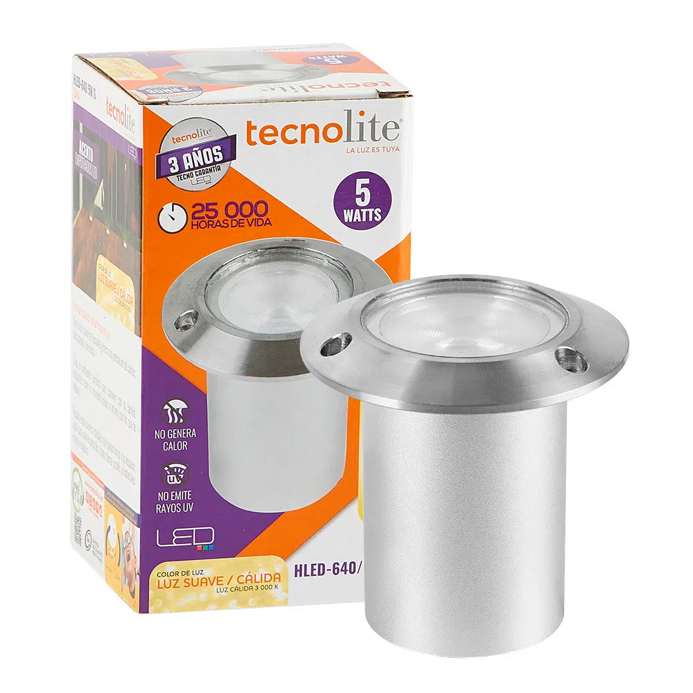 LÁMPARA DE EXTERIOR LED ADANA TECNOLITE DE PISO EMPOTRABLE 5W LUZ SUAVE CÁLIDA IP65 LED INTEGRADO