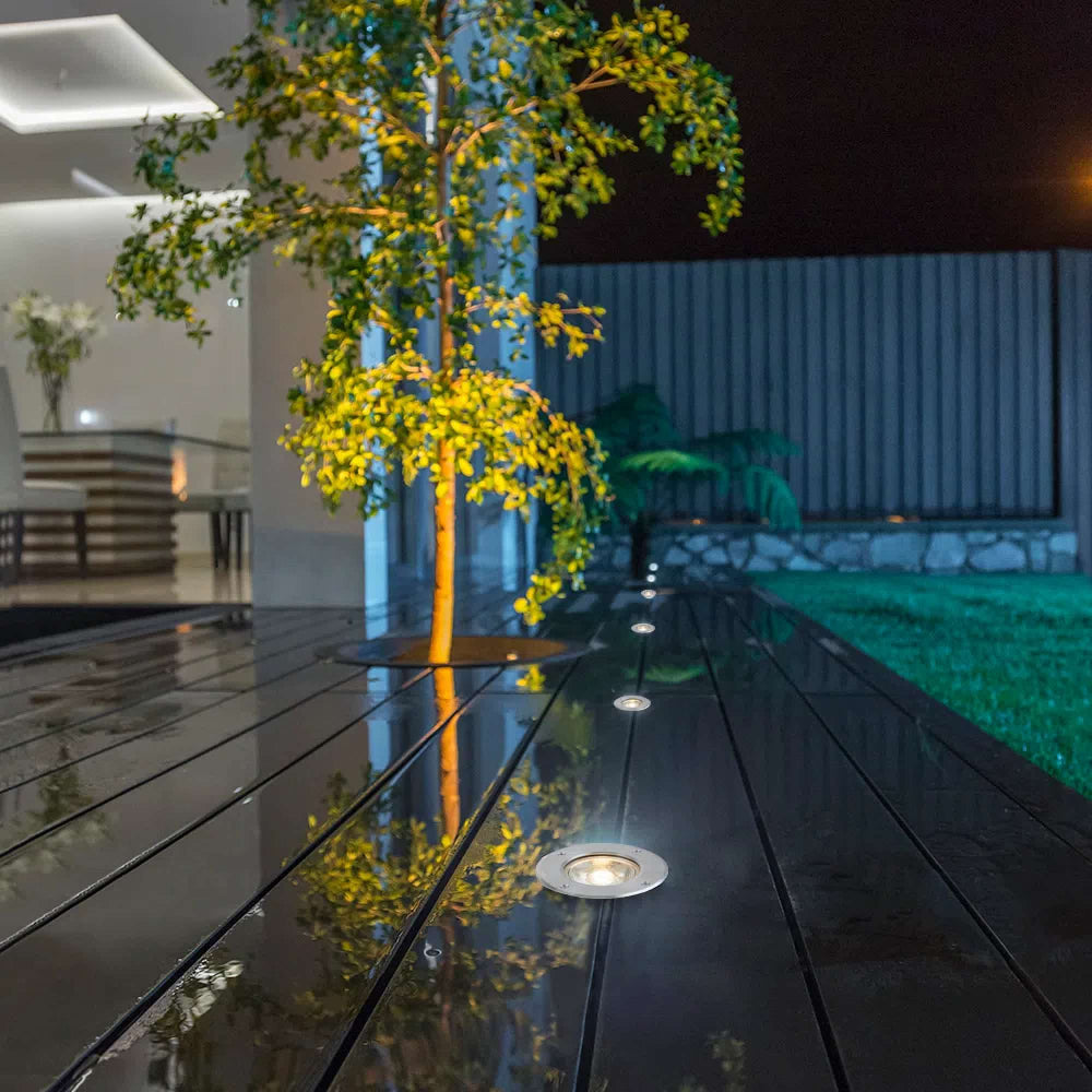 LAMPARA DE PISO LED EMPOTRABLE EXTERIOR 12 W LUZ CALIDA BRILLANTE IP65 LED INTEGRADO