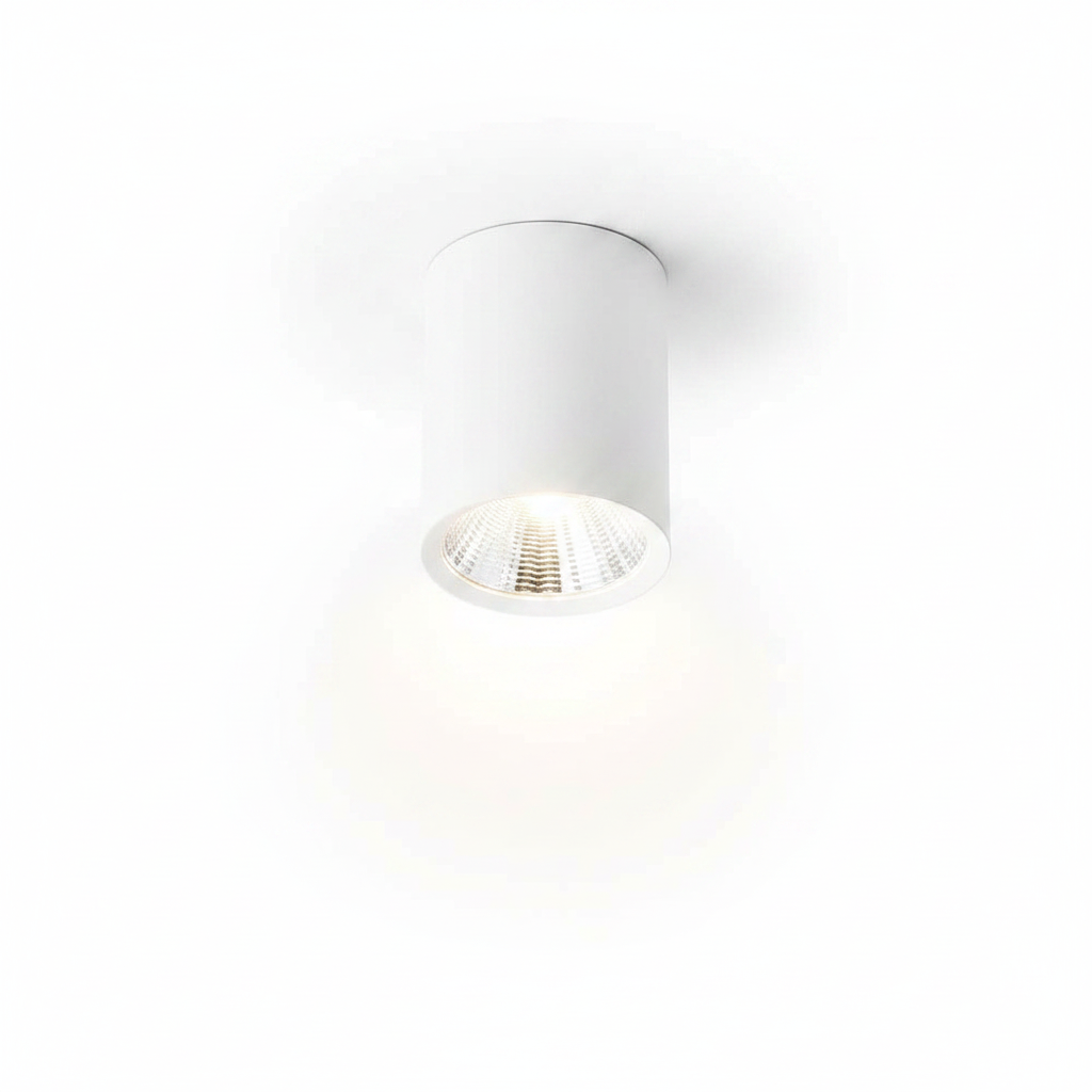 LUM. DE TECHO DE 10CM LED BLANCO CALIDO 7W OPTICA 38 CILINDRICO DE SOBREPONER EN TECHO ALUM. ACABADO BLANCO 100-277V CA IP20
