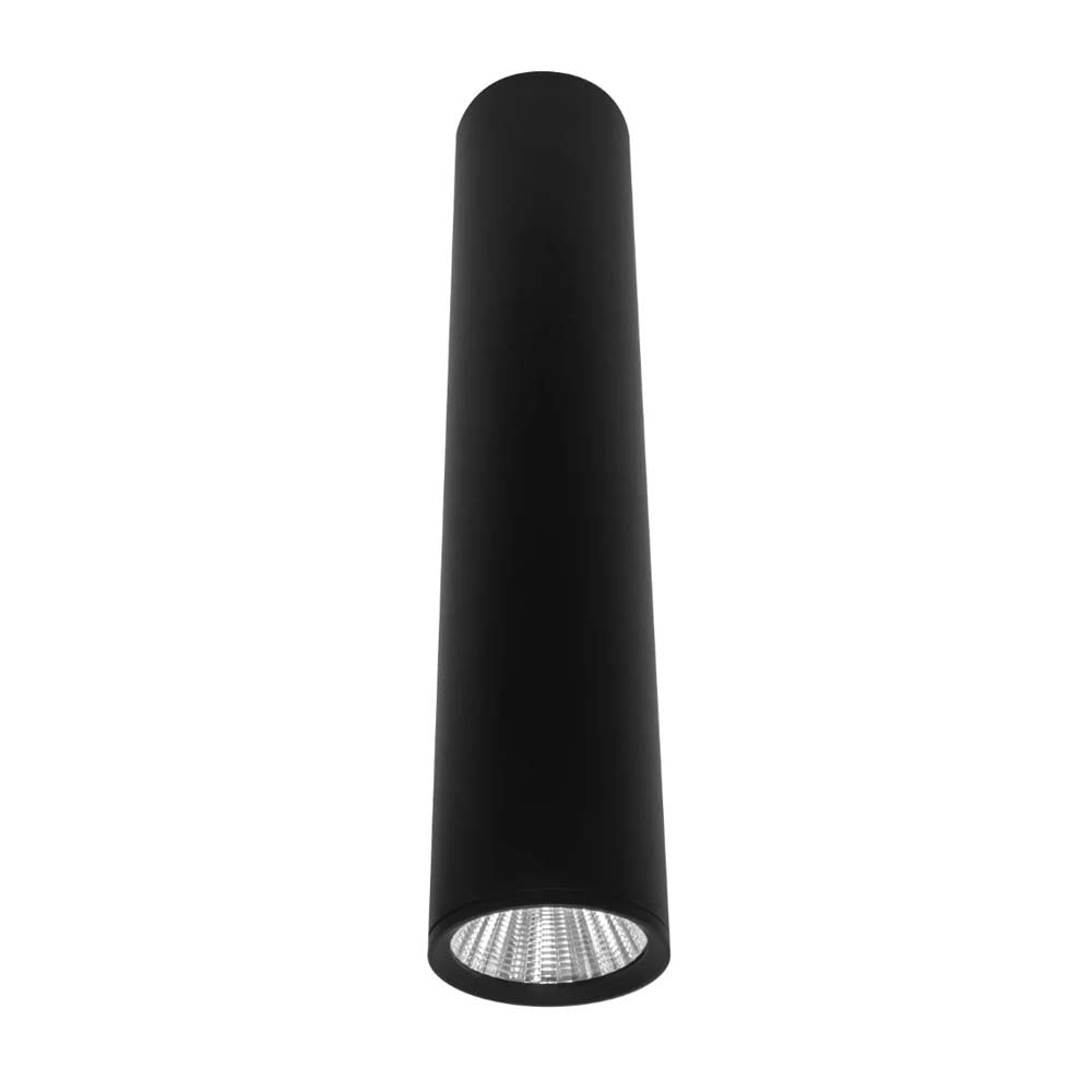LUM.DE TECHO DE 40CM DE LED BLANCO CALIDO 10W OPTICA 38CILINDRICO DE SOBREPONER EN TECHO ALUM. ACABADO NEGRO 100-277V CA IP20