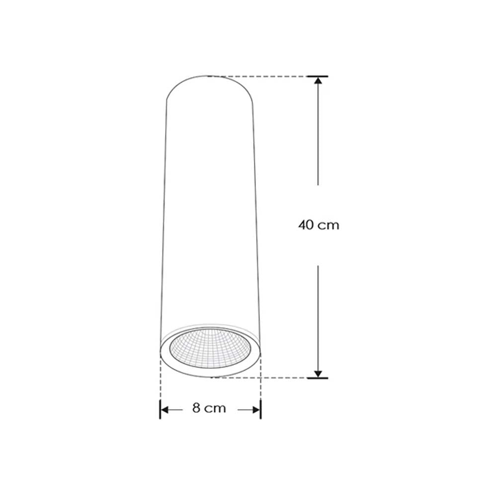LUM.DE TECHO DE 40CM DE LED BLANCO CALIDO 10W OPTICA 38CILINDRICO DE SOBREPONER EN TECHO ALUM. ACABADO NEGRO 100-277V CA IP20