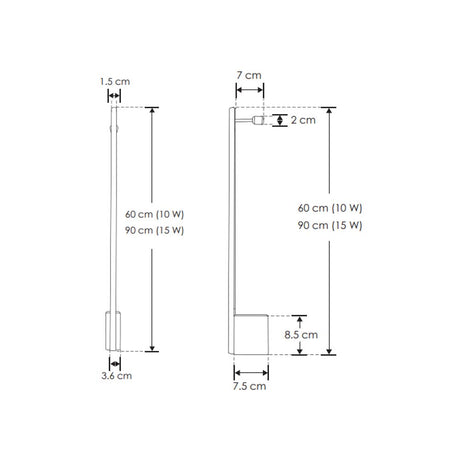 LUMINARIO DE 90 CM DE PARED DE LED BLANCO CALIDO 15 WATTS OPTICA 120G CILINDRICO BASE ALTA DE SOBREPONER ALUMINIO ACABADO NEGRO 100-240V CA IP20