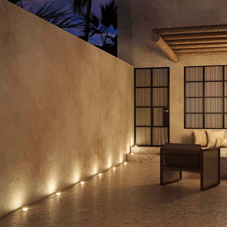 LUMINARIO DE PISO EMPOTRAR REDONDO LED 5W BLANCO CALIDO OPTICA ASIMETRICA 10 X 45 TAPA DE ACERO INOX INCLUYE HOUSING 85-265V IP65 ILUMILEDS