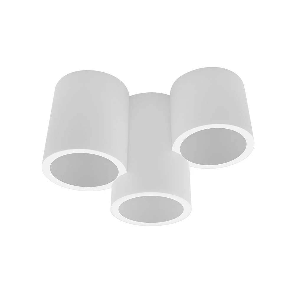 LUM. DE TECHO CON 3 BASES  GU10 (SIN LAMPARA) DE 25W MAXIMO C/U OPTICA DE 120 DE SOBREPONER YESO ACABADO BLANCO IP20