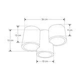 LUM. DE TECHO CON 3 BASES  GU10 (SIN LAMPARA) DE 25W MAXIMO C/U OPTICA DE 120 DE SOBREPONER YESO ACABADO BLANCO IP20