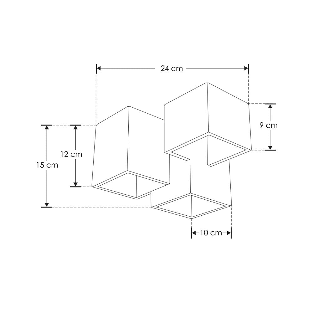 LUM. DE TECHO CON 3 BASES  GU10 (SIN LAMPARA) DE 25W MAXIMO C/U OPTICA DE 120 DE SOBREPONER CONCRETO ACABADO GRIS IP20.