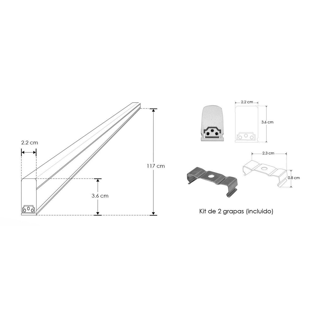 LAMPARA TIPO T5 INTERCONECTABLE SOBREPONER LED 20W 2700K 120 CUERPO Y DIFUSOR LECHOSO ACC. INCLUIDOS  85-277V IP20 ILUMILEDS ***HAE 2024***