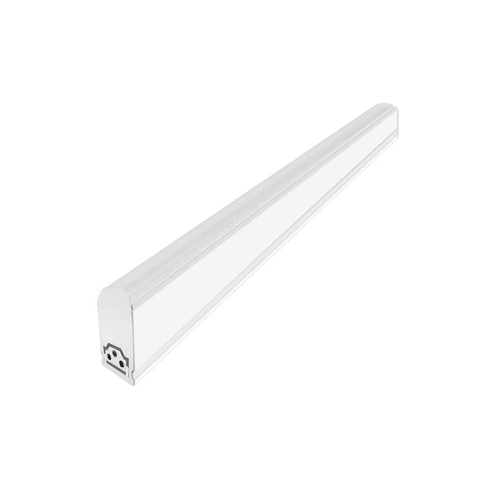 LAMPARA TIPO T5 INTERCONECTABLE DE LED BLANCO NEUTRO 10 W OPTICA 120G DE SOBREPONER CUERPO Y DIFUSOR LECHOSO DE PVC COPLE GRAPAS Y 2 CABLES ATERRIZADOS INCLUIDOS 85-277V CA IP20