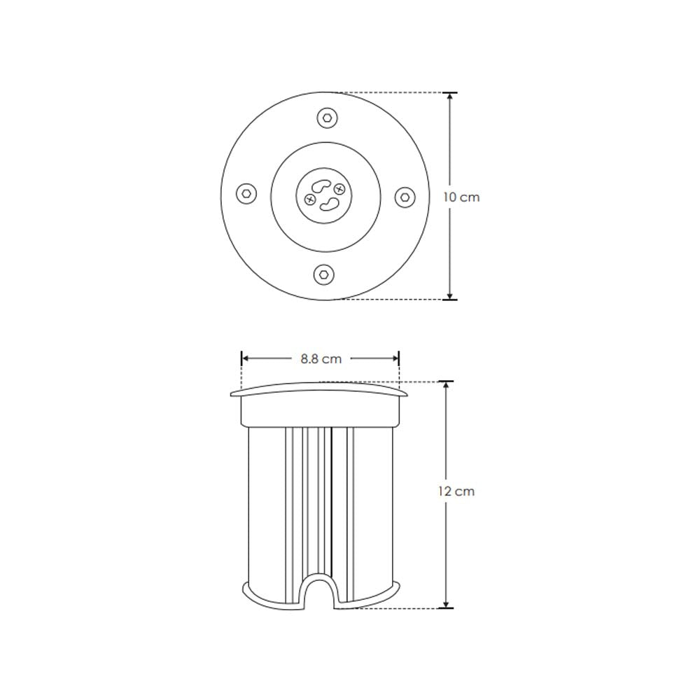LUMINARIO DE PISO  BASE GU10 50 WATTS REDONDO DE EMPOTRAR TAPA DE ACERO INOXIDABLE CUERPO ALUMINIO INCLUYE HOUSING 100-240V CA PROTECCION IP67 ILUMILEDS