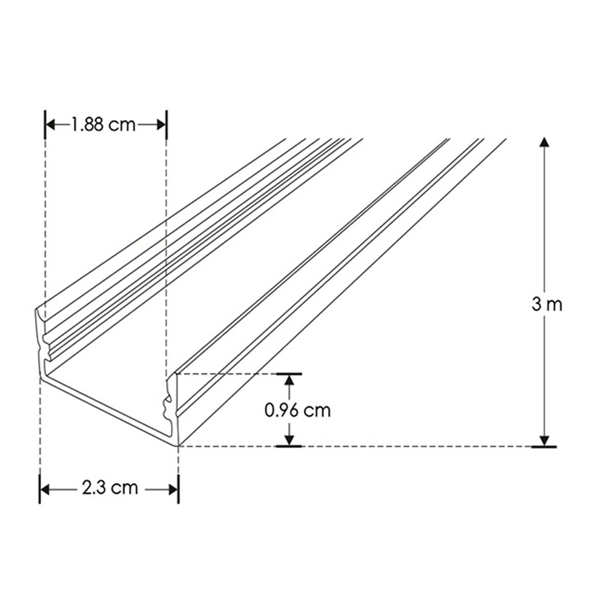 KIT PERFIL P/TIRA EXTRAPLANA LED S/CEJA (PERFIL RECT ALUM 3M + MICA DIFUSA 3 M + 2 TAPAS LAT DE SOB + 2 GRAPAS METALICAS) ILUMILEDS