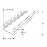 KIT PERFIL P/TIRA EXTRAPLANA LED S/CEJA (PERFIL RECT ALUM 3M + MICA DIFUSA 3 M + 2 TAPAS LAT DE SOB + 2 GRAPAS METALICAS) ILUMILEDS