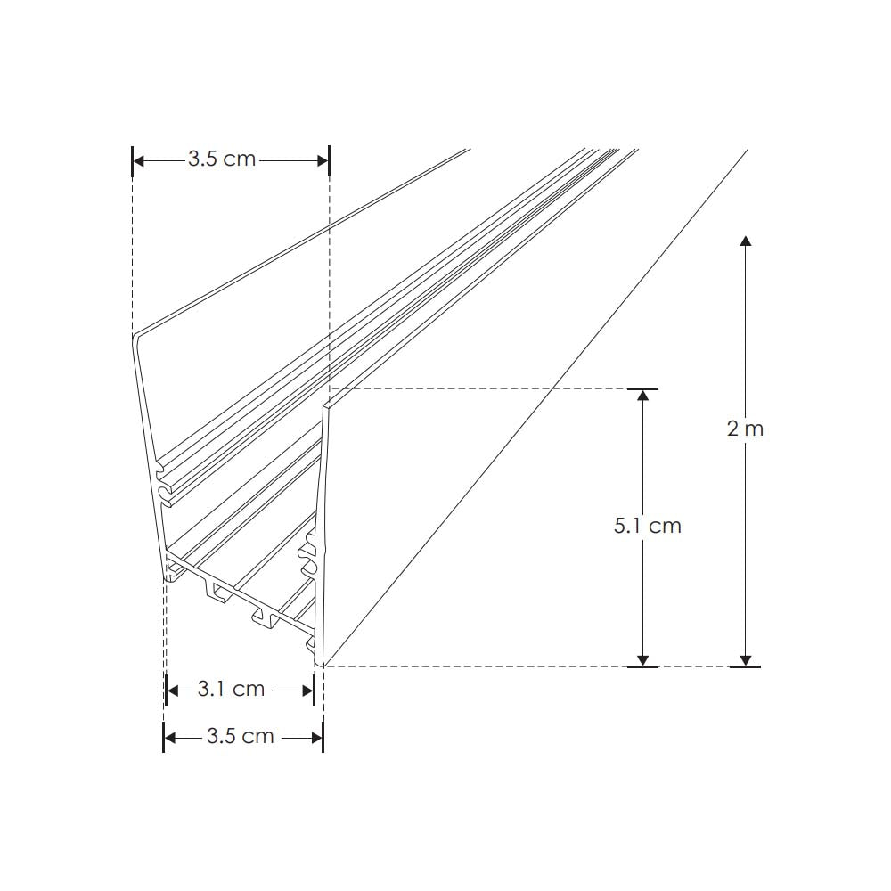 KIT PERFIL P/TIRA EXTRAPLANA LED S/CEJA (PERFIL RECT ALUM NEGRO 2M + MICA DIFUSA NEGRA TRASLUCIDA 2M + KIT 2 TAPAS LAT +KIT 2 GRAPAS EMP/SOB IP20) ILUMILEDS