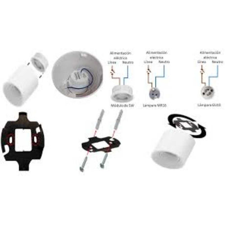 DIFUSOR PARA LAMPARA TIPO DICROICA MR16 GU10 O MODULO DE LED REDONDO SOBREPONER DIRIGIBLE POLICARBONATO NEGRO INCLUYE CONECTOR MR16