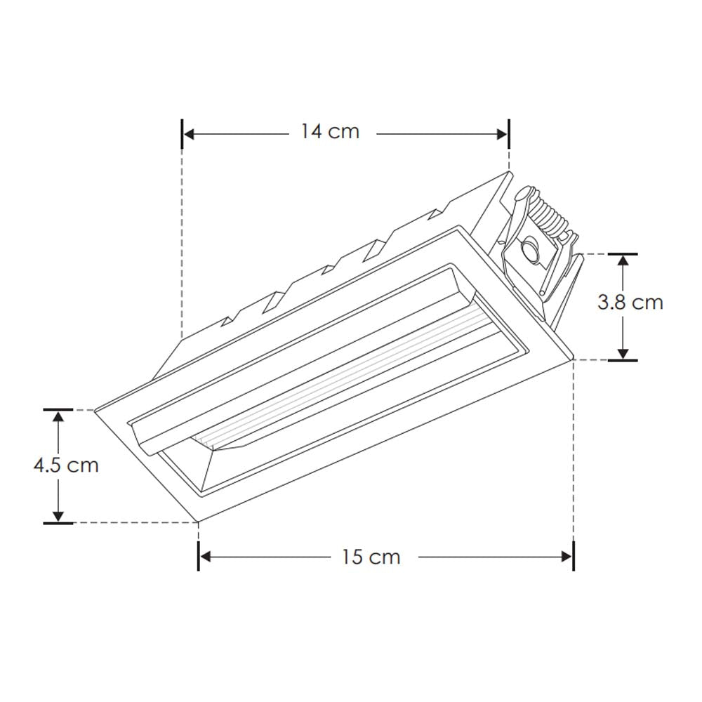 LUMINARIO DE TECHO CON MICA DIFUSA PUNTUAL RECTANGULA DE LED BLANCO NEUTRO 10W OPTICA ASIMETRICA DE EMPOTRAR ALUMINIO ACABADO NEGRO 85-277V CA IP20